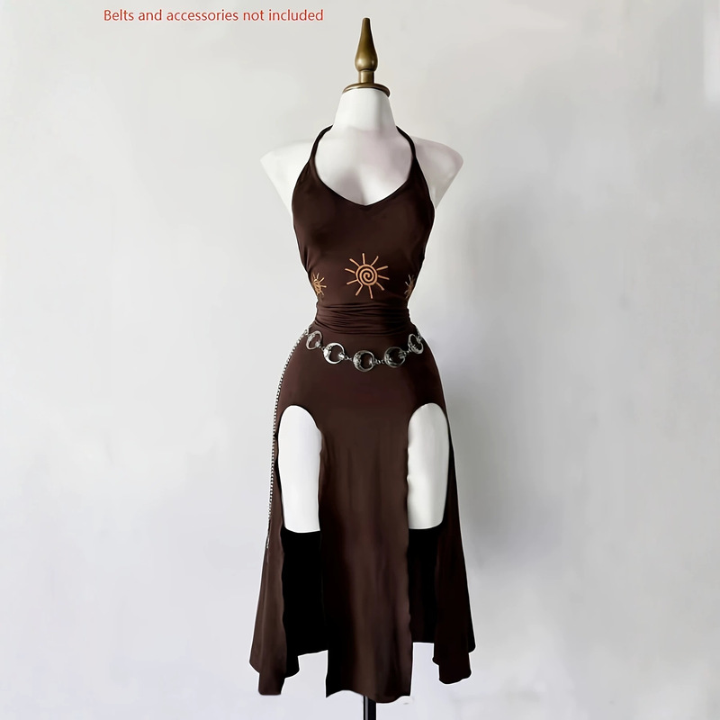 2026 Gothic Style Halter Neck Tie Dress Slim Fit Split Midi Dress Party Vacation Dress 2026 Gothic Style Halter Neck Tie Dress Slim Fit Split Midi Dress Party Vacation Dress