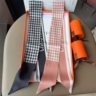 D's Classic Houndstooth Small Scarf Internet Celebrity Hairband Imitation Silk Printed Streamer Narrow Strip Tied Bag Handle Ribbon