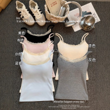 少女感拉满~秋冬款纯欲磨毛吊带背心内搭蕾丝拼接打底保暖上衣女