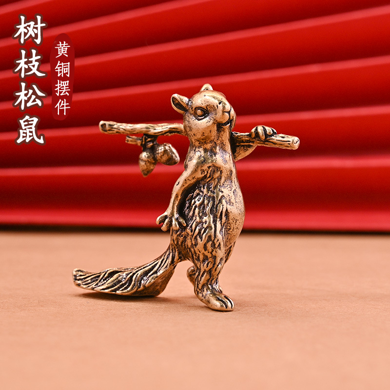 Brass Retro Old Creative Branch Squirrel Ornaments Animal Living Room Children's Room Desktop Home Decoration Wholesale