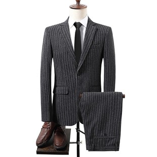 25 New Men's Suits Korean Style Casual Two-Piece Striped Men's Blazer Youth Business Formal Wear Trendy