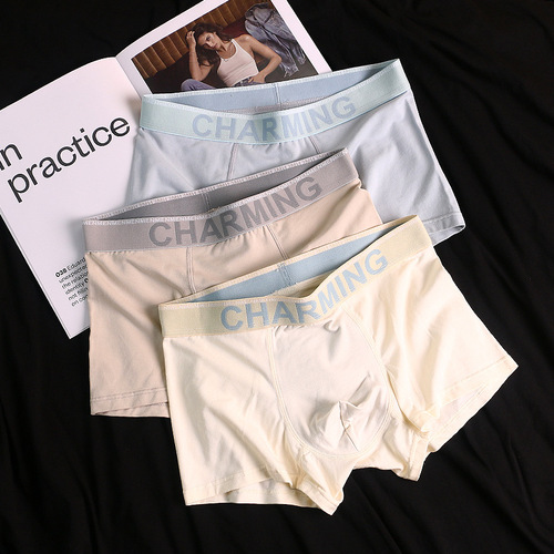 Summer Comfortable Breathable Modal Cotton Men's Short Shorts Straight Leg Pants Letter Belt Trendy Men's Underwear