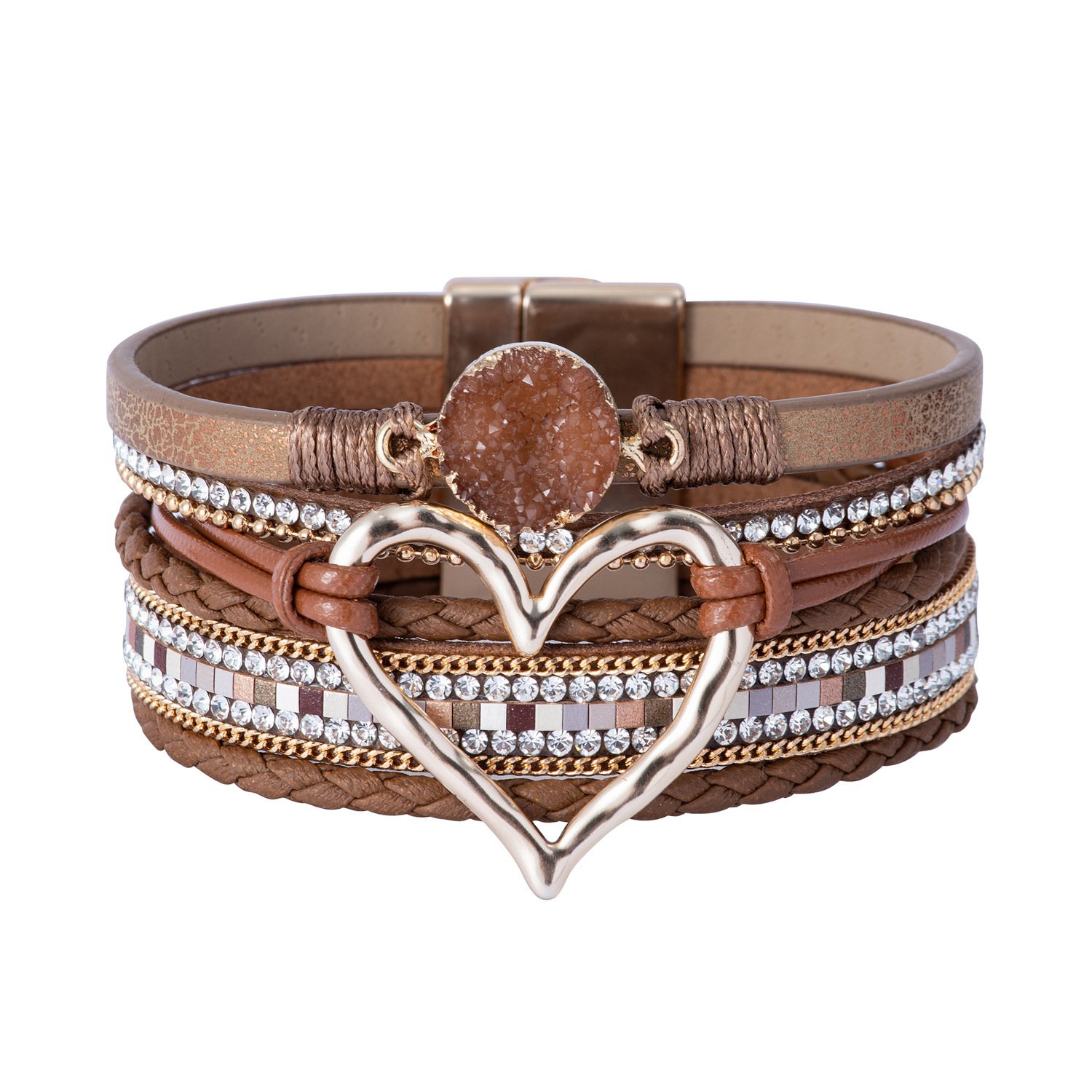 Wholesale Jewelry Streetwear Geometric Heart Shape Pu Leather Alloy Plating Bangle display picture 2