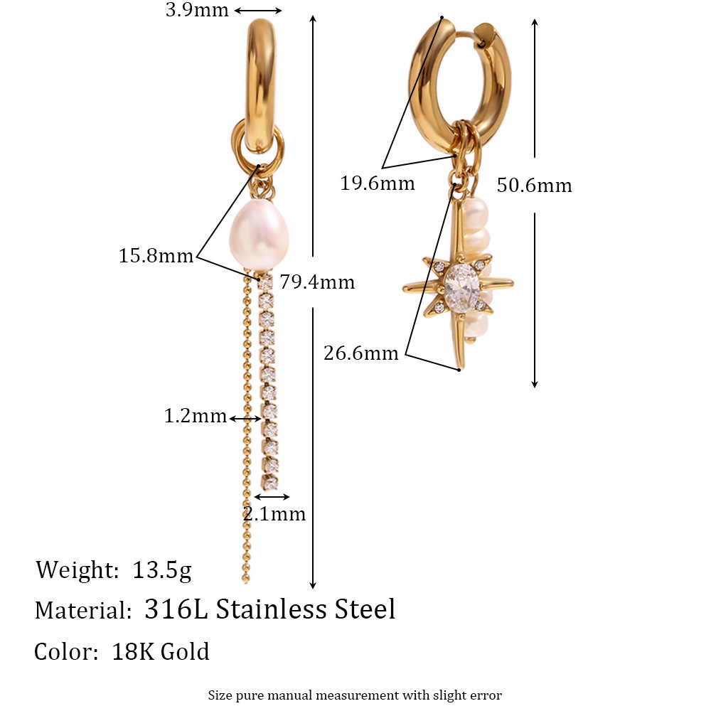 15g Weight 316L Stainless Steel Ear Needle Material Drop Earrings Classification 1 Pair Quantity Holiday, Daily Occasion 316L Stainless Steel , Freshwater Pearl Material Star Pattern Women's Gender Elegant, Simple Style Style Waterproof Non Tarnish, Surgical Steel, Plating Craft 1 Pair 316L Stainless Steel Freshwater Pearl Drop Earrings Star 1