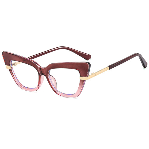 Future Wind Exaggerated Cat-Eye Anti-Blue Light Glasses for Women, Retro Square Frame, Plain Glasses, Ins Round Face, Natural Makeup, Prescription Frames