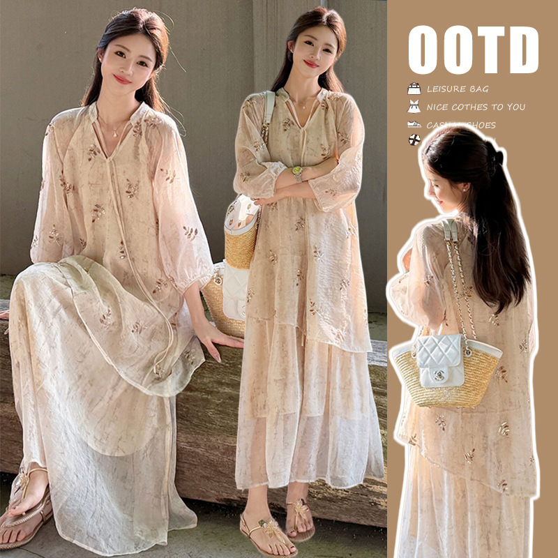 2026 Summer New Korean Style Slimming French Style Maternity Plus Size Dress