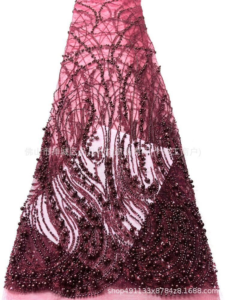 Curva de vórtice de flujo pesado clavos tela de malla tamaño perla sequinilla banquete anfitrión tela de vestido