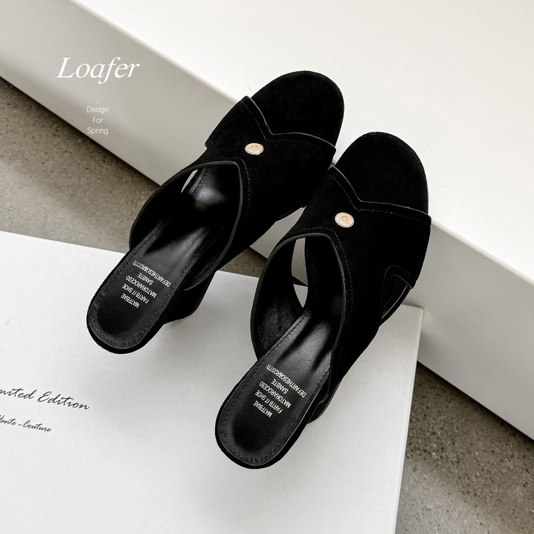 Sandal nữ da cừu hở mũi quai chéo gót xuồng 5 cm — màu nâu, Trang chủ, màu đen chi tiết 70