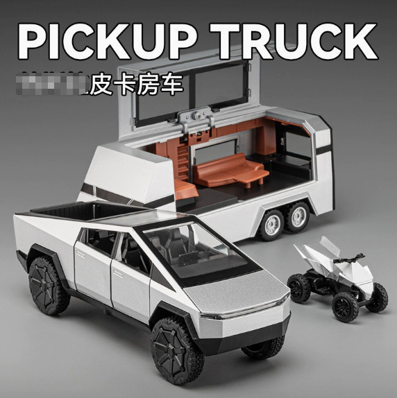1:32 Scale Tesla Alloy Pickup Truck Rv Trailer Model Decoration Toy Wholesale Dropshipping E