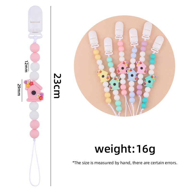 Nuevo bebé suministros chupete cadena creativa dibujos animados invernadero silicona bebé mordedura molar anti-gota cadena