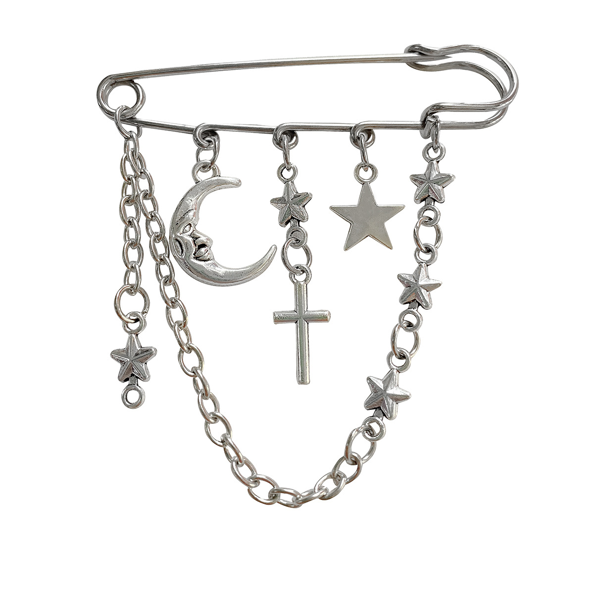 Europäischer und amerikanischer grenzüberschreitender Schmuck: Halbmond-Kreuz-Stern-Brosche, persönliche Anstecknadel für attraktive Frauen, Hut, Kleidung, Anzug_voghion.com