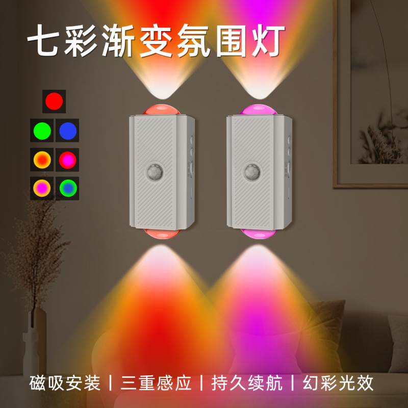 Colorful Gradient Night Light, Human Body Sensor, Magnetic Wall Light, Rechargeable, Colorful Bedroom Gaming Atmosphere Downlight Colorful Gradient Night Light, Human Body Sensor, Magnetic Wall Light, Rechargeable, Colorful Bedroom Gaming Atmosphere Downlight