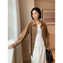 THE MIND麂皮绒复古系带长袖衬衫女2025秋冬新款外搭上衣T5819D