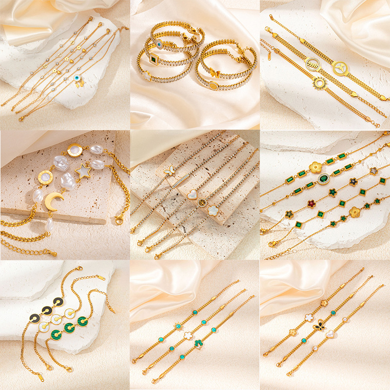 Love Star Color Zircon Hot Sale Personalized Oil Dropping Flower Design Titanium Steel Cross-border Niche Design Bracelet