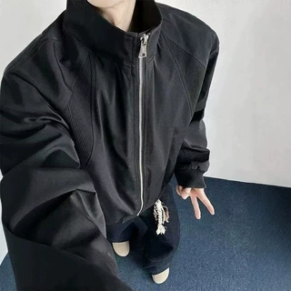 美式复古牛津布立领工装夹克百搭男生新款宽松休闲外套潮流新款