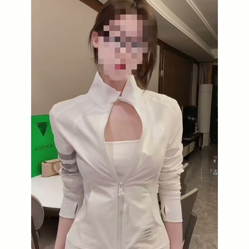 Original Recipe # Solid Color Slim Fit Stand Collar Three-Stripe Slim Fit Sun Protection Top for Women, Trendy New Style Original Recipe # Solid Color Slim Fit Stand Collar Three-Stripe Slim Fit Sun Protection Top for Women, Trendy New Style