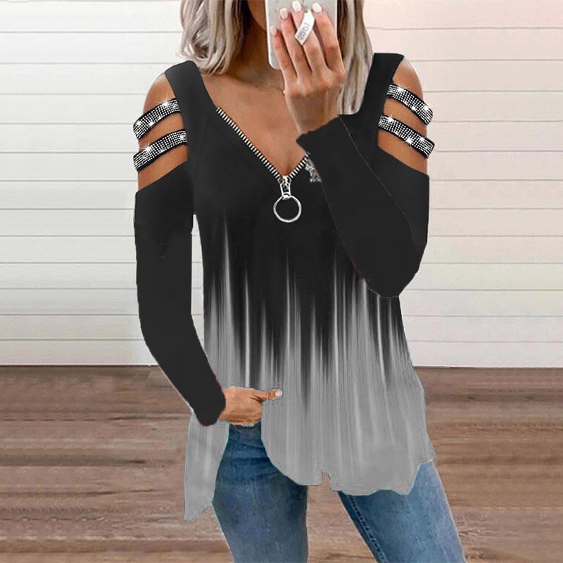 Women's T-shirt Long Sleeve Blouses Printing Diamond Casual Printing display picture 2