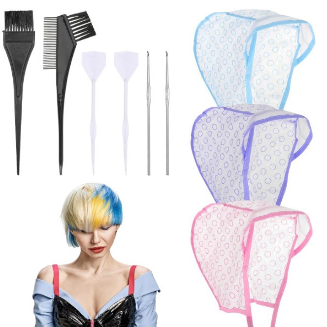 Hair Dyeing Tool Set, Disposable Hair Dyeing Cap, Highlighting Cap with Steel Needle, Colorful Hair Treatment Cap, Perforated Cap, Hair Dyeing Set