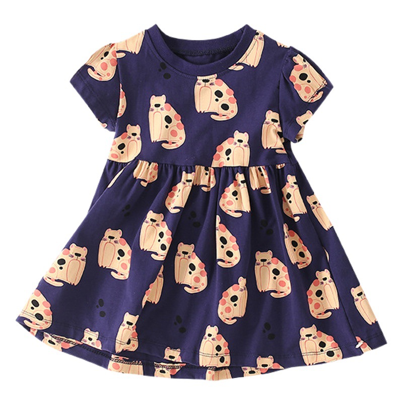 Malwee niños vestido de verano nuevo cuello redondo estilo occidental manga corta europea y americana falda casual