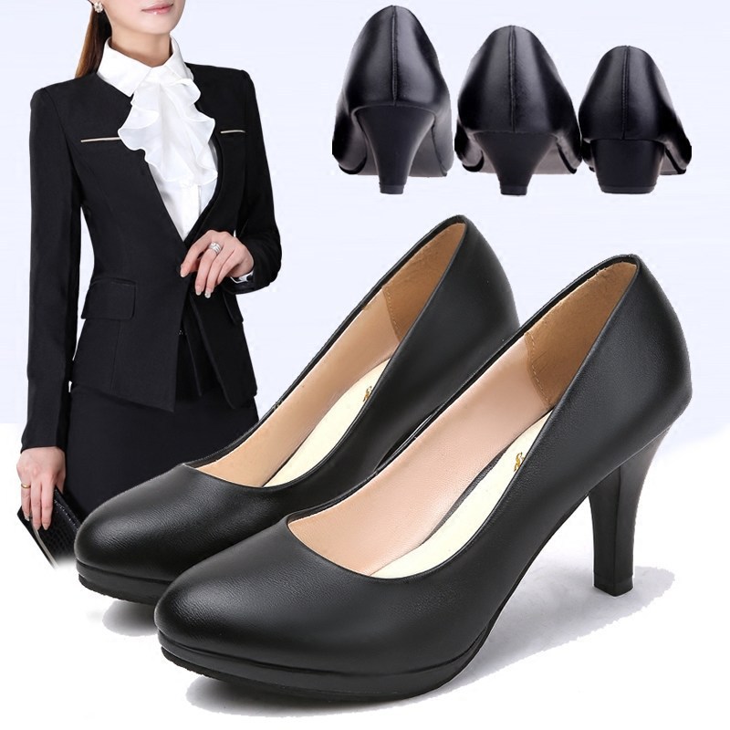 Comfortable Professional Shoes Work Shoes Dress Etiquette Interview Shoes Women's Shoes Small Leather Shoes Single Shoes Mid-heel Autumn Black Shoes Spring