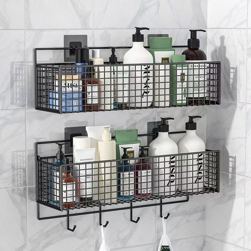 Wholesale Bathroom Storage Rack Punch-free Bathroom Toilet Storage Rack Grid Kitchen Storage Rack Iron Hanging Basket