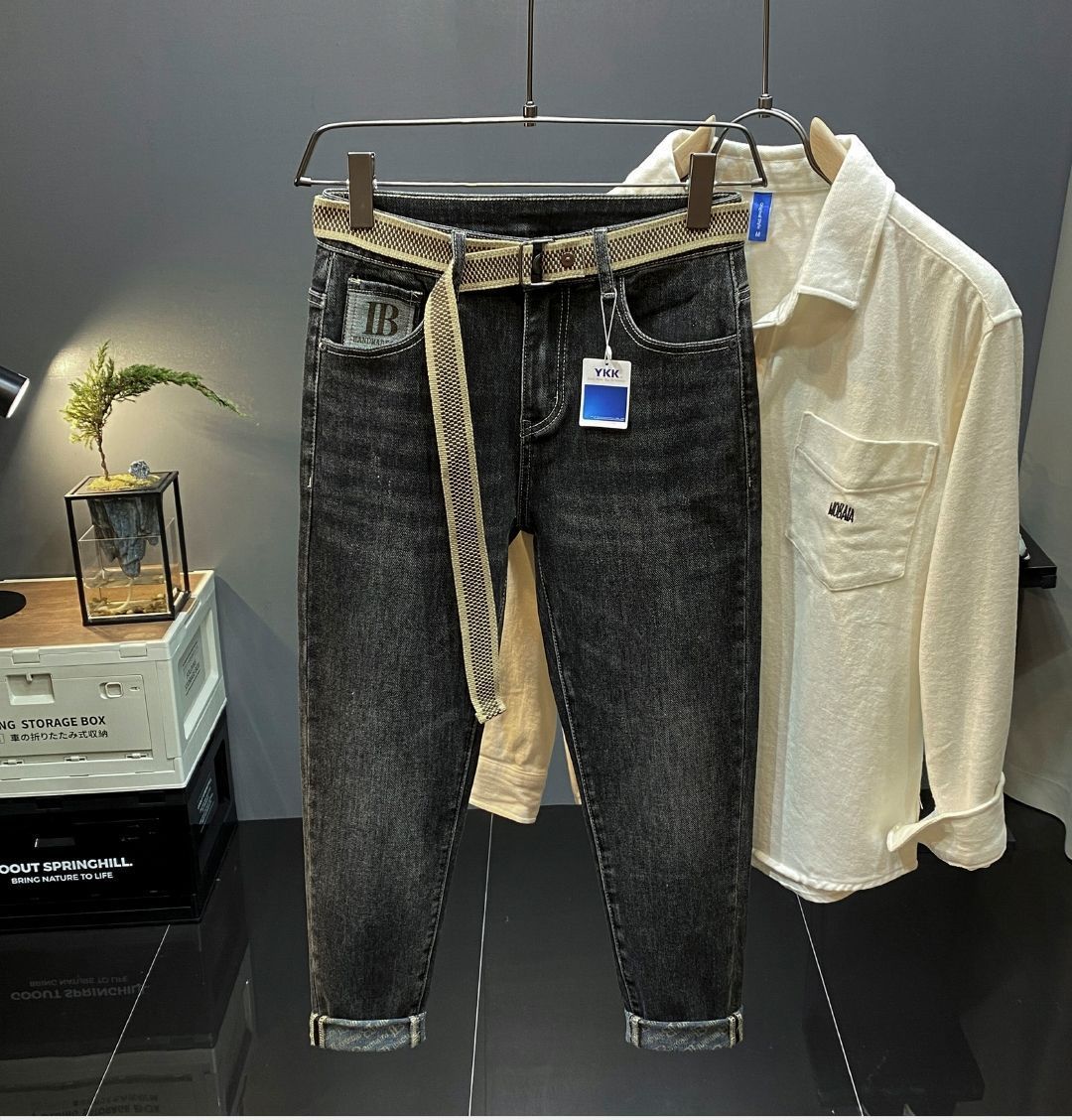 High end light luxury brand fitting jeans for men with slim fit and small feet, Korean version trendy loose straight leg_voghion.com