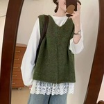 2025早秋新款慵懒风简约叠穿毛衣马甲外套女宽松百搭无袖针织背心