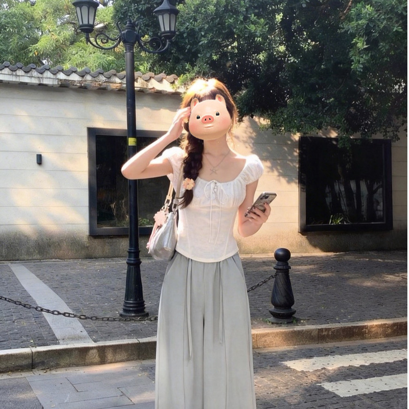 Pure Desire Lace Square-Neck Puff Sleeve Blouse Summer 2026 New Design Niche Spicy Girl T-Shirt Short-Sleeve Top
