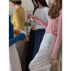 【後悔なしメインオススメB】秋新作女性用13色ボトリングシャツ、着痩せインナー長袖Tシャツ DN145
