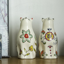 中式复古彩绘陶瓷猫创意礼品客厅装饰桌面客厅酒柜小摆件动物摆件