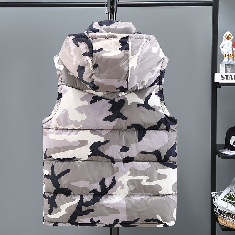 Chaleco de hombre camuflaje algodón con capucha sin mangas_voghion.com