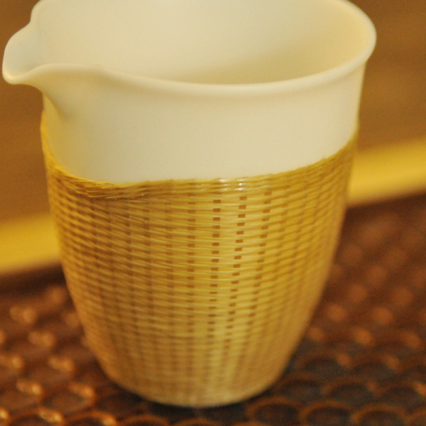 Bamboo silk woven white porcelain fair cup tea ceremony white…