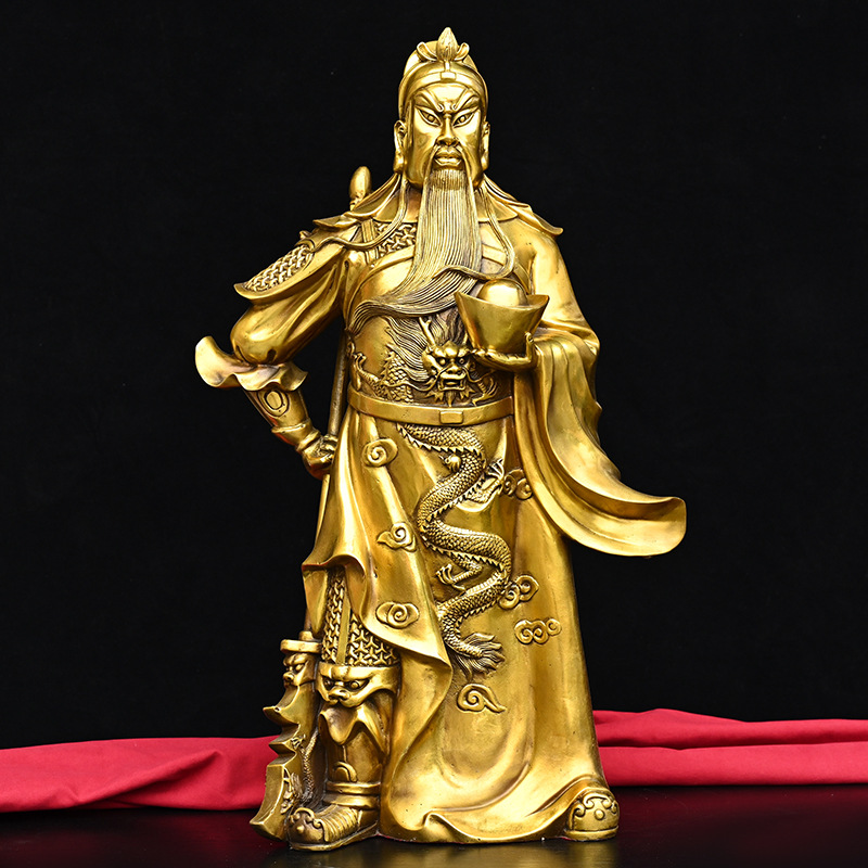 黄铜关公摆件 铜托元宝关公 家居办公桌面装饰创意礼品工艺品批发