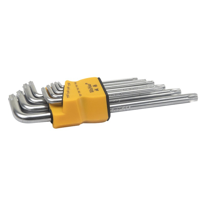 Juego de llaves Torx cromadas mate de la marca Weihao para frenos de disco Torx10-T50 con orificio central antirrobo de grado profesional.