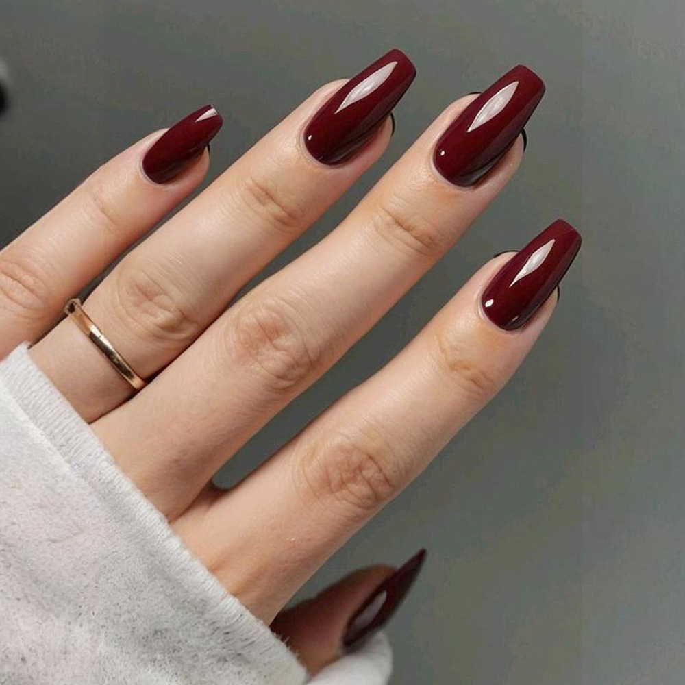 Comercio exterior otoño y invierno Che Lizi rojo desgaste de uñas escaleras europeas y estadounidenses de color sólido 24 piezas de uñas falsas al por mayor image 1