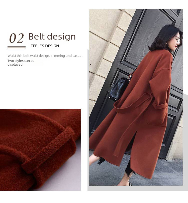 Płaszcz wełniany w stylu Hepburn, średniej długości, jesień i zima 2024 Nowy koreański styl, popularny, dwustronny, gruby płaszcz wełniany dla kobiet_voghion.com