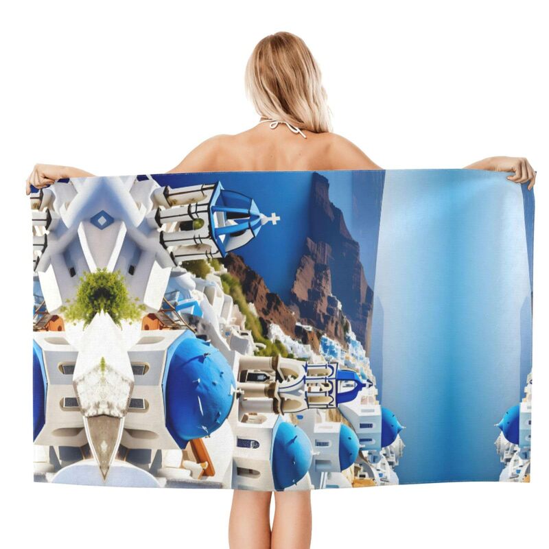 Cross-border Greek island seascape printed pattern beach towel quick-drying swimming bath towel sports fitness wool factory outlet