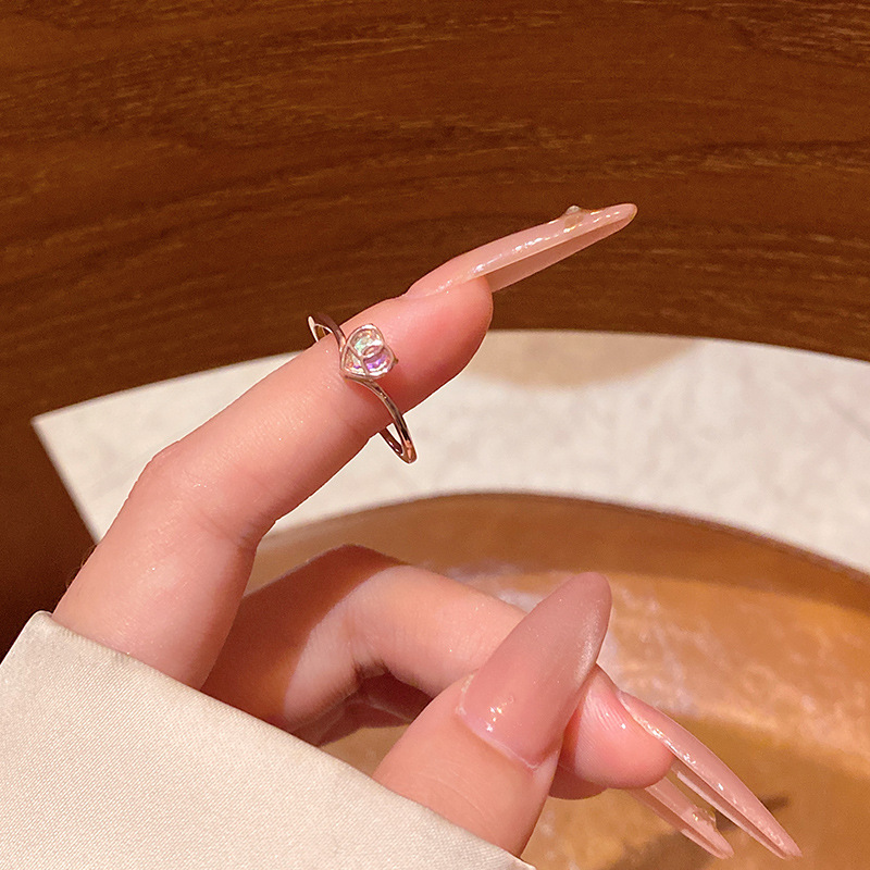 韓国の新鮮で絶妙なジルコンフラワーリング、女性用、開口部調整可能な人差し指リング、多用途で気質のあるラブリング