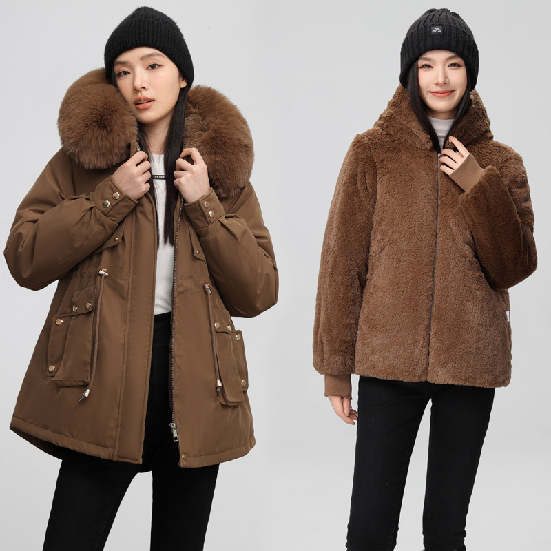 Women's 2025 New Hooded Polyester Cotton Jacket with Large Fur Collar, Fleece-Lined and Thickened, Warm Coat Trendy Women's 2025 New Hooded Polyester Cotton Jacket with Large Fur Collar, Fleece-Lined and Thickened, Warm Coat Trendy