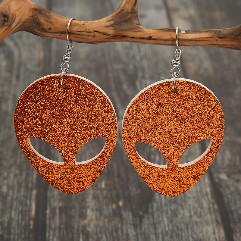 Vente En Gros Boucles D&#39;oreilles En Cuir Double Face Masque Extraterrestre Nihaojewelry display picture 7