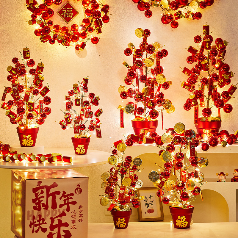 2026 New Year's Day Good Luck Tree Spring Festival Year of the Horse Home Decoration Tree Mall Counter Table Display Scene Arrangement Ornament