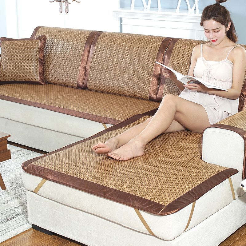 Sofa cushion summer mat ice silk fabric non-slip sofa cover living room rattan mat sofa cushion summer mat
