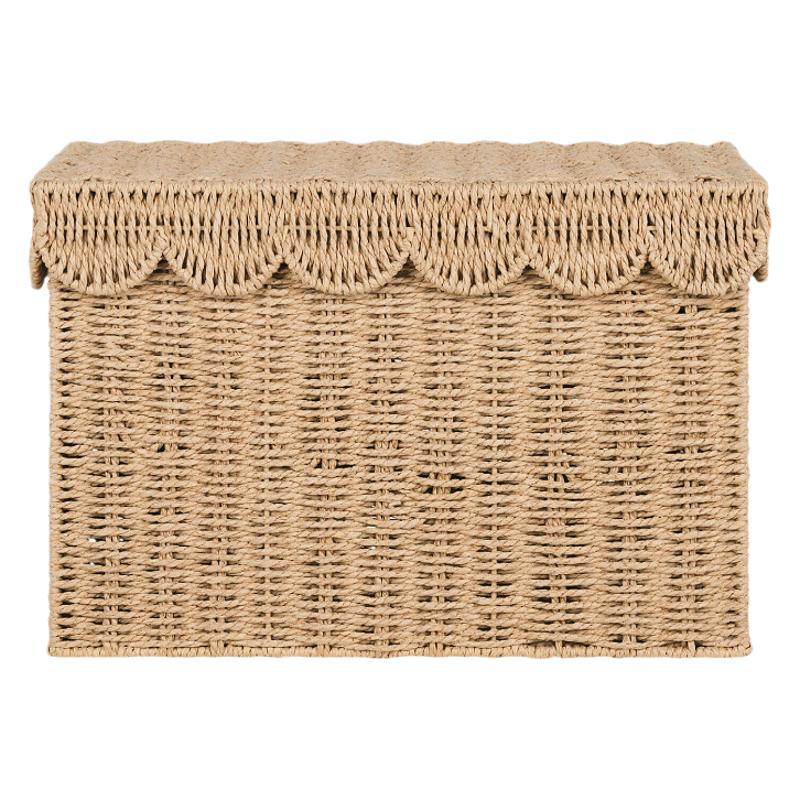Cesta de almacenamiento de ropa tejida de cuerda de papel, cubierta ondulada, caja de almacenamiento, caja de juguetes, sala de estar, cesta de almacenamiento pastoral