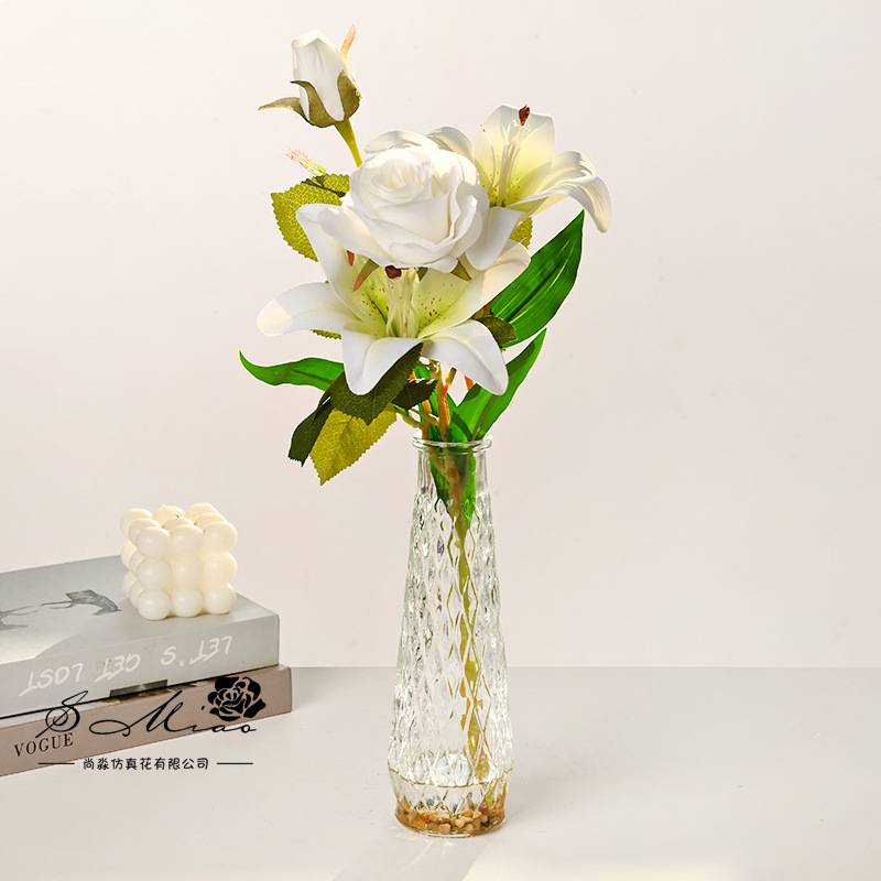 Flores falsas de vidrio de agua falsas flores de rosa bonsai flor de moda decoración creativa plantación verde artificial simulación maceta image 4