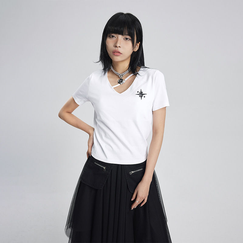 Special Offer: 60 Yuan. Togu Spicy Girl Style V-Neck T-Shirt, Summer Women's Slim-Fit Pullover Short-Sleeve Top