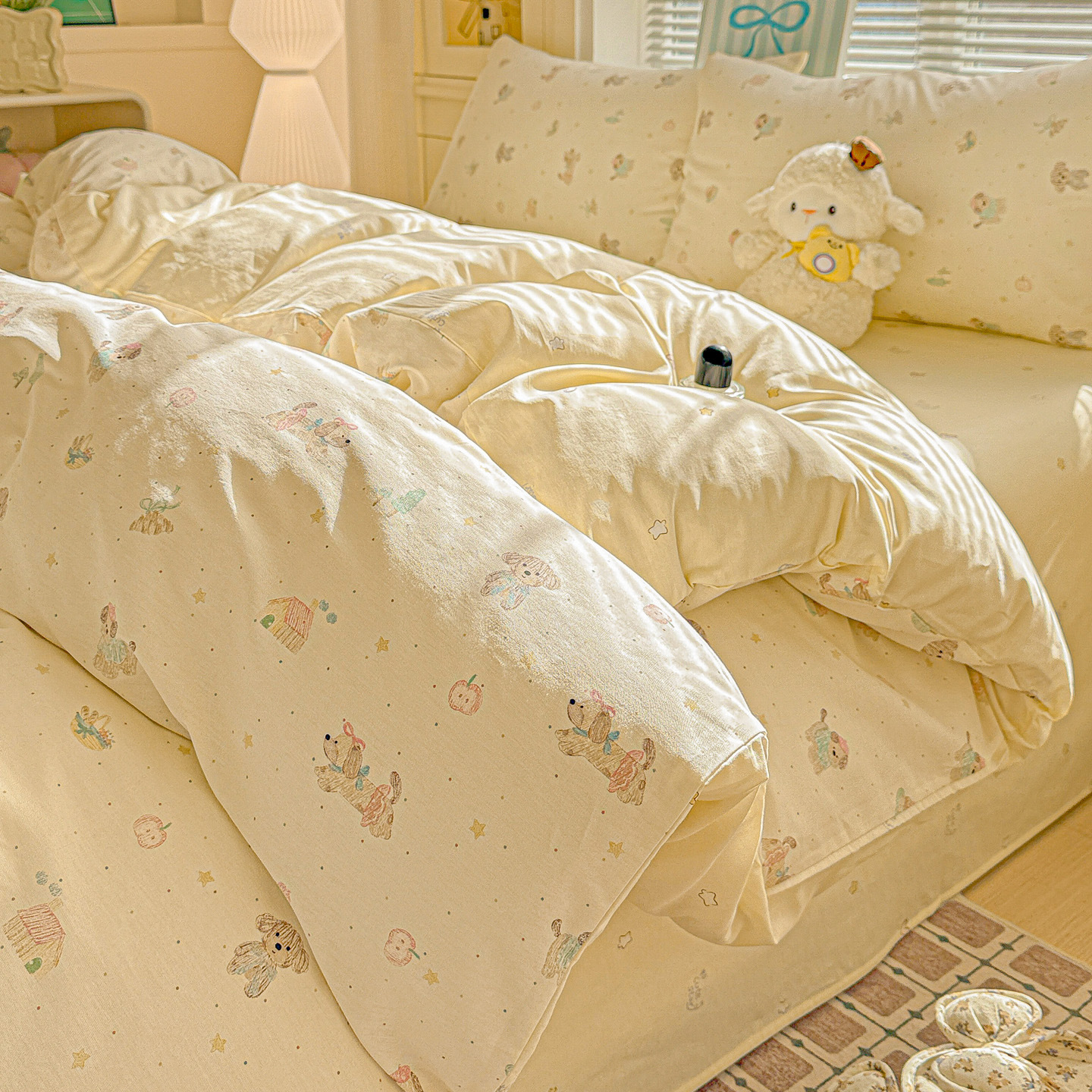 Cama de algodón fresco de cuatro piezas, sábanas de algodón, dormitorios de estudiantes, tres piezas, ropa de cama, dormir desnudo, piel