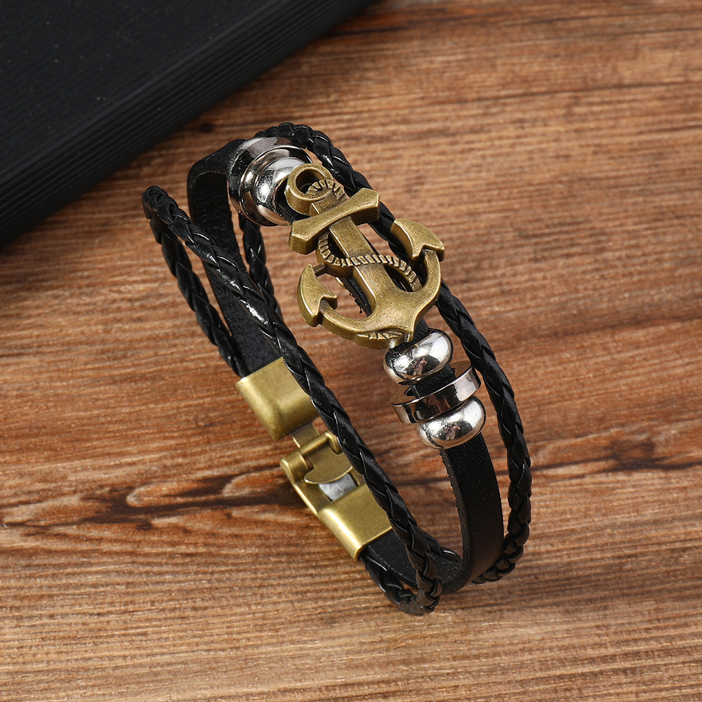 20g Weight Bracelets Classification Alloy Chain Material 1 Piece Quantity Street Occasion Alloy, Leather Material Geometric Pattern Men's Gender Retro Style Retro Geometric Alloy Leather Men's Bracelets Men Cord & Leather Bracelets 3