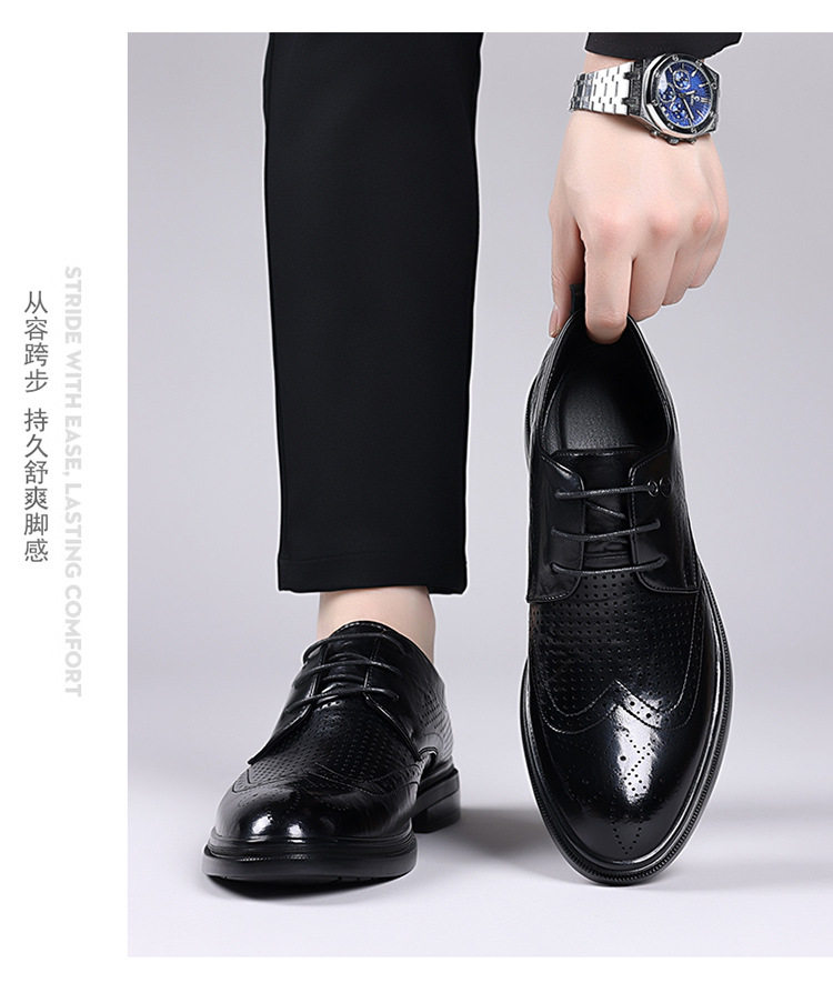 Giày sandal da nam kiểu Brogue khoét lỗ thoáng khí cỡ lớn — Kiểu khoét rỗng màu nâu, Màu nâu, dùng được bốn mùa, Mẫu đen bốn mùa, Kiểu khoét rỗng màu đen chi tiết 16