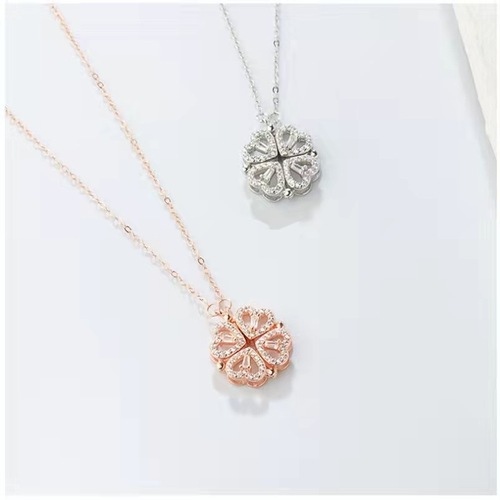 C211 simple heart-to-heart four-leaf clover necklace women's fashionable clavicle chain love folding two-wear pendant necklace
