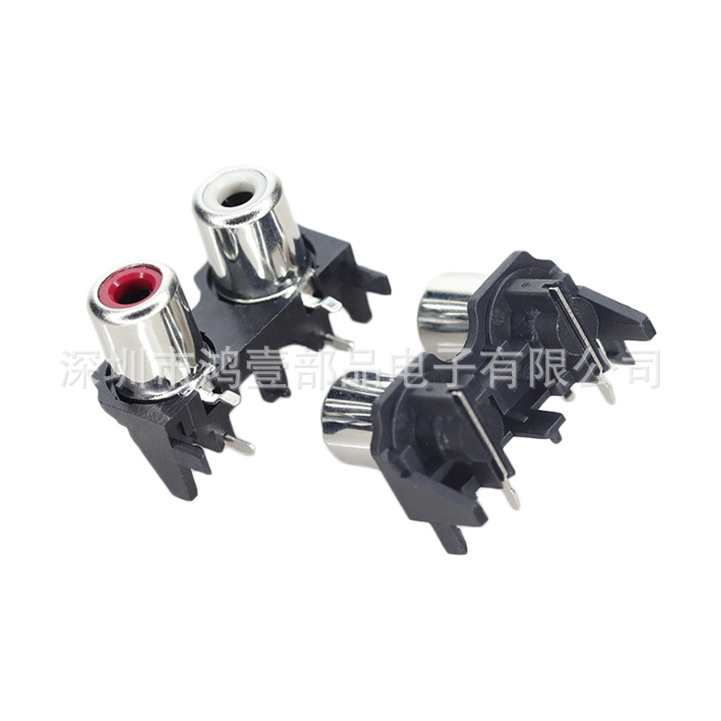 鸿壹厂家直销RCA视频座 2孔镀金AV插座 卧式插件电视音响接口